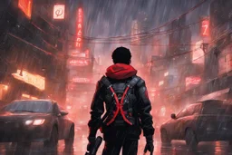 Miles morales in 8k nier automata drawing style, Carrying them, cinematic mood, neon effect, close picture, rain, highly detailed, high details, detailed portrait, masterpiece,ultra detailed, ultra quality