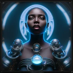 a black woman holding a blue crystal up to the sky and screaming, steam punk, realistic, made in octane, cinematic, ultra-realistic, extremely detailed octane rendering, 8K, VRAY Super Real ar 2:3, dof photorealistic futuristic 50mm lens hard lighting dark gray tintype photograph, realistic lighting