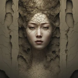 A face framed by cracks, Intricate detailed, centered face, elegant., by ruan jia, backlit , fantasy, cinematic