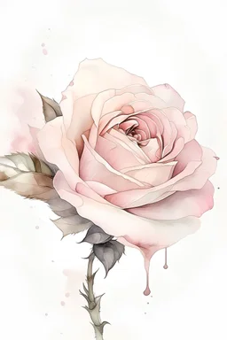 clipart , rose, white background, watercolor, side view, drawing , realism, beautiful, delicate shades, beige, powdery, pink, pale pink, sequins, shimmer, 3d effect, careful drawing of details, volumetric watercolor, aesthetically pleasing, professional photo, realistic photo, hyperdetalization