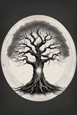 tree within a circle, ink, alchemical, simple