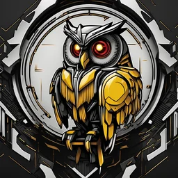 Prompt: "Craft a standout logo incorporating a robotic owl face that embodies techpunk aesthetics and confidence. Design the vector illustration with sharp details for a polished look. Render the logo in 32K UHD resolution with eye-catching 3D lighting effects against a white background. Use the colors ABanana Yellow #ffe135 and Barn Red #7c0a02 for a bold and engaging color harmony. The logo should be both simple and versatile, aligning with user-friendly professionalism while serving as an exc