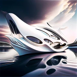 Futuristic Zaha Hadid style houseboat white ink art creamy glasses creative 8k