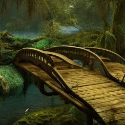 forest and bridge at the bottom of a lake, schoo of fish, 8k Resolution, Fine-Detail, High-Quality, Intricate, Detailed Matte, 3d Octane Render, Beautiful, Stunning, Brian Froud, Selina French, Howard Lyon, Greg Rutowski, Annie Dittman, Annie Stokes