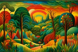 A cursed rainbow realm empire in Cubism art style painted by Henri Rousseau