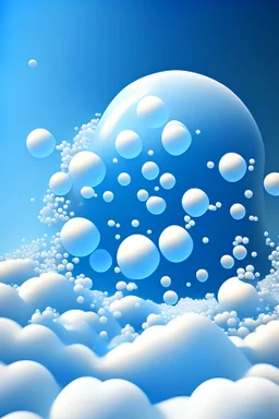 Islamic jQuery, made of small bubbles, in a cartoon style, above the pure blue and white clouds 8k resolution