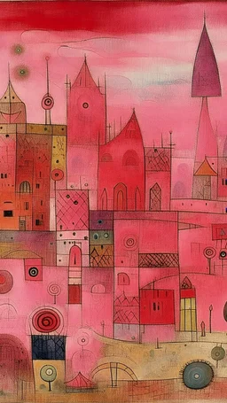 A pink magical realm painted by Paul Klee