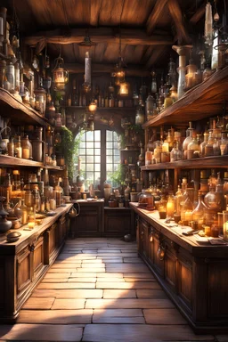 interior of a magical alchemist shop filled with thousands of potions and enchanted treasures, photo realistic, magic lighting, wide angle --test --creative --ar 5:4 and some variations of that, and then I got distracted making anime girls