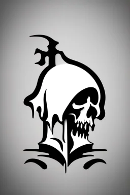 Extremely simple, fun and monochrome logo representing the face only of the grim reaper. Black on white background