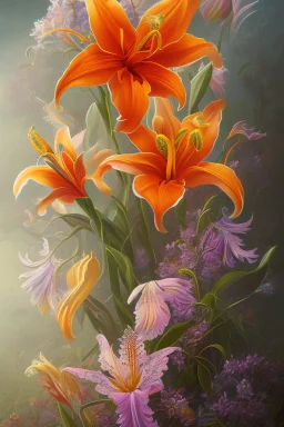 Tiger lily flower oil painting