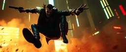 vampire cyberpunk action scene, acrobatic dodge