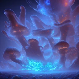 Spherical Frost metal magic armoured lightning Mycelium giant blob MUSHROOM flower stars SPACE lANDSCAPE BURNING IN BLUE FLAMES hellfire abyss math chaos runes