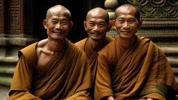 Buddhist monk with his two disciples