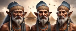 realistic rendering Portrait of the Apkallu sages who were sent by the god Ea to teach civilization to humanity before the flood. They were depicted as half-human and half-fish or bird, and were associated with wisdom, magic, and culture.