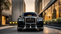 A (((Super Black Rolls-Royce Cullinan))) featuring a luxurious interior, advanced technologies, and a sleek body kit designed by MANSORY, exuding an air of sophistication and power