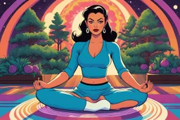 [psychedelic artbook cover art by Bruce Timm] she is in her yoga class today, focus and calm. she kept her phone next to her mat...