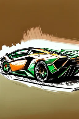 2d rough drawing in color Lamborghini, side view of drivers side