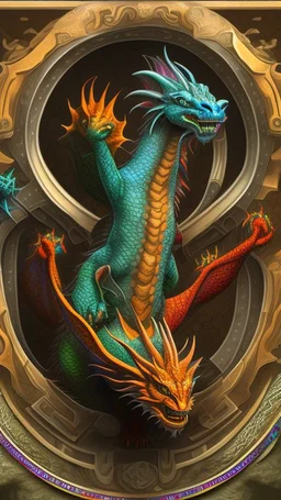 Un dra a cinq têtes de couleurs différentes