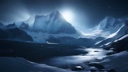 night,,antarctic glaciers, midnight ,8k, volumetric lighting, Dramatic scene