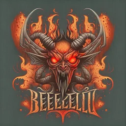 "Craft a compelling and infernal logo for 'Beelzebub,' channeling the essence of this demonic entity. Infuse the design with dark and sinister aesthetics, incorporating devilish symbolism, intricate details, and an overall malevolent atmosphere. Utilize a color palette that conveys the fiery depths of hell, and employ typography that exudes a sense of demonic authority. The logo should evoke fear and fascination, capturing the legendary and malefic nature of Beelzebub."