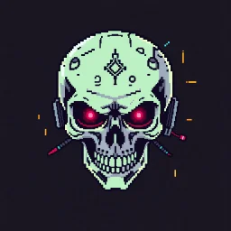 8 bit pixelart cyberpunk skull,servitor, Comic style