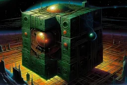 Borg Cube By Kelly Freas, Moebius, Bill Sienkiewicz; hyperdetailed, photorealism, psychedelic art