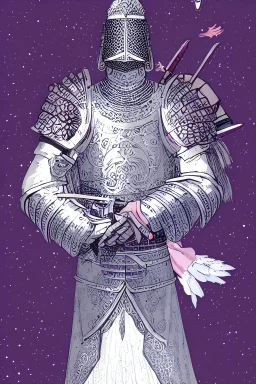 beautiful illustration of a white haired knight with a falcon armor, in the style victo ngai and sam guay and moebius, vibrant moody colors, trending on artstation