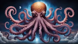 a highly detailed artwork, the divine space octopus god, majestic, beauty, night sky, huge,