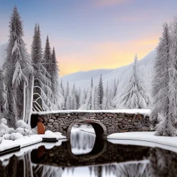 stone bridge in the highest gray mountains