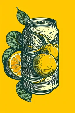 Orange can with chillis and oranges on the can in a hand drawn art style