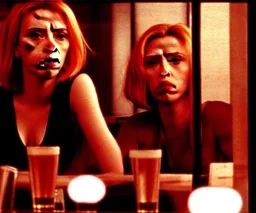 Scarlett Johansson in Lost in Translation, en la barra de un bar con la mirada perdida y fumando.