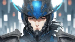 A man wears a black glass motor helmet and Chinese dress , full helmet Class, black and blue color, solo leveling shadow drawing style, neon, intricate details, highly detailed, high details, detailed portrait, masterpiece,ultra detailed, ultra quality