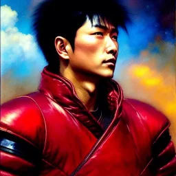 portrait of 'kaneda motorcycle-akira(1988)',ancient japanese armor, painting by gaston bussiere, greg rutkowski, yoji shinkawa, yoshitaka amano, tsutomu nihei, donato giancola, tim hildebrandt, oil on canvas, cinematic composition, extreme detail,fit full head inside picture,16k