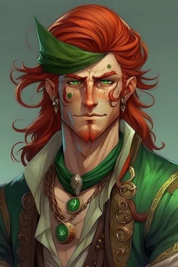 pirate nereid male with auburn and green hair