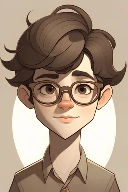 Shy 15 year old nerdy boy. Mousey hair and glasses. Cute face. Skinny. Short. Round faced