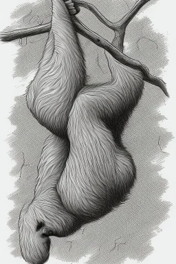 Simple drawing of Sloth hanging from tree