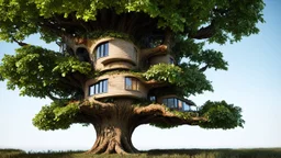 Metamorphic parametric organic synthetic houses in a giant tree, full hd octain render