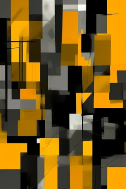 “Create an abstract composition featuring layered rectangular forms in shades of deep charcoal gray and vibrant mustard yellow. The design should have a textured, almost paper-like quality, with edges that appear torn or irregular, set against a dark, solid background. The overall mood should be contemplative and modern, with a balance of opacity and translucency in the layers.”