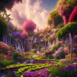 a beautiful garden , Synthwave, HDR, Realistic, HD