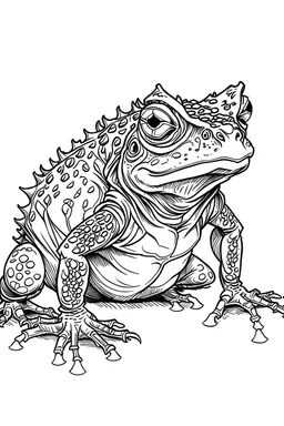 b&w line-art, horned frog, full body, picture, coloring book style on white background, well composed, clean coloring book page, No dither, no gradient, strong outline, No fill, No solids, vector illustration.