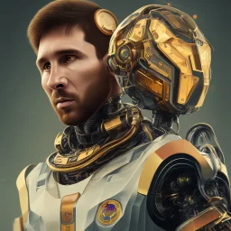 portrait face lionel messi, robot, golden, argentina flag intricate, sci-fi, cyberpunk, future,