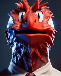 Portrait, hybrid character, original Elmo muppet head, man body, human arms and hands, Shirt and tie, concept art, smooth, unreal engine 5, god lights, ray tracing, RTX, lumen lighting, ultra detail, volumetric lighting, 3d, finely drawn, high definition, 4k.