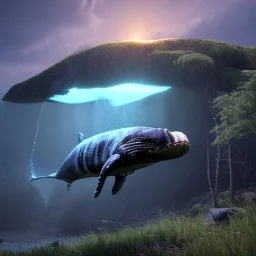 Nature, whale, on color lights, unreal 5, octane render, cinema4d, redshift render, hyper realistic, cenematic, vibrancy, synthwave, retouch, centered, dynamic lighting, dramatic lighting, 4k, highly detailed, attractive beautiful, realistic, virtual reality, epic composition, holographic,