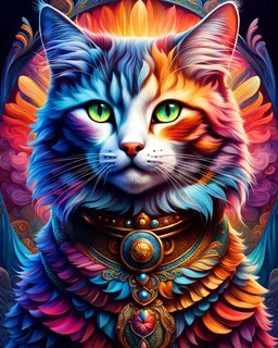 Beautiful anthropomorphic cat colorful art conceptual, amazing artwork, hyper detailed, ultra maximalist quality, 12k