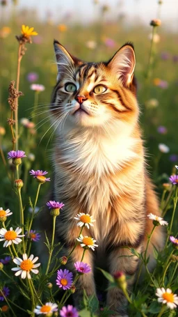 Love cat , add a small butterfly on a wild flowers to this picture