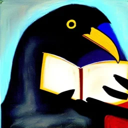 oil portrait of a Raven reading a book by Van Gogh 8k