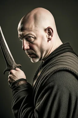 bald man with dagger through head downgrade