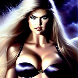 portrait of beautiful busty kate upton painting by azpiri,Brom,Luis Royo oil on canvas, cinematic composition, extreme detail,fit full head inside picture