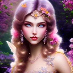 bright fairy, beautiful portrait, flowery landscape