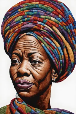 A polychromatic textile portrait, quilting, fabrics, by artist "Bisa Butler"